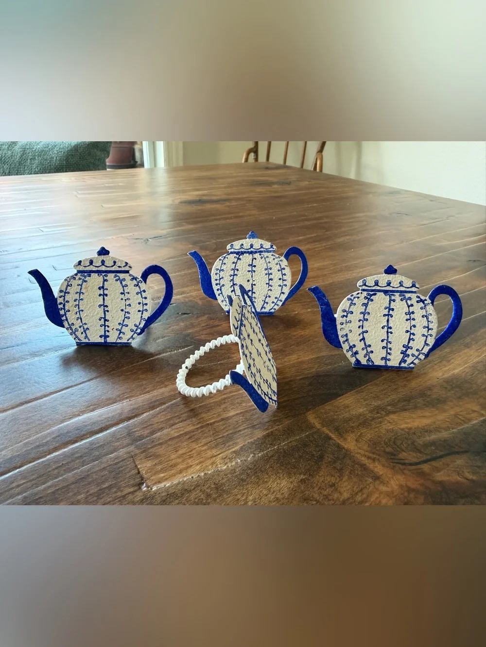 Blue & White Teapot Napkin Rings - Set of 4